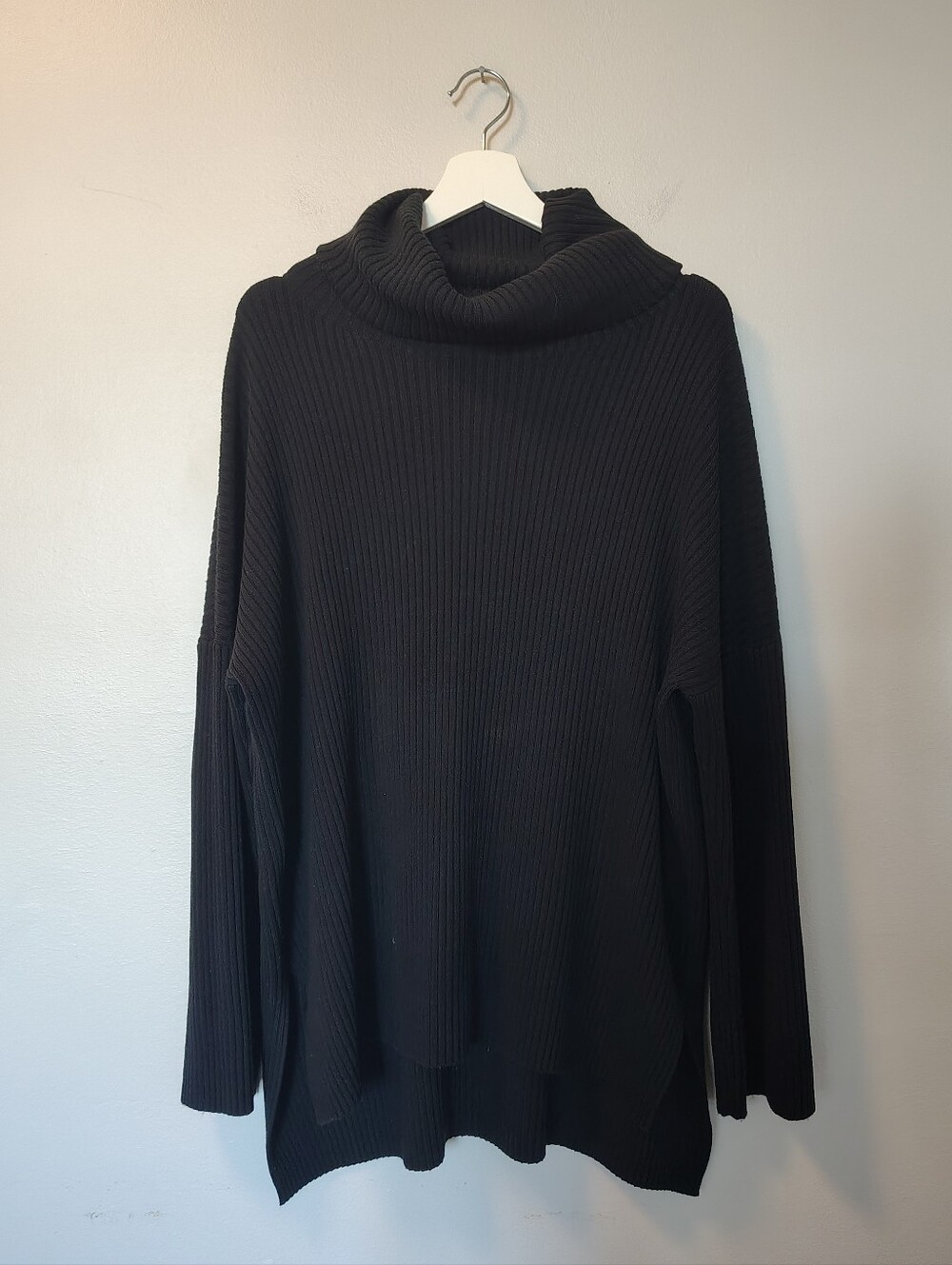 French Connection Black Ribbed Cowl Neck Tunic Sweater